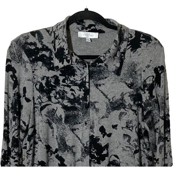 New Directions Large Gray/Black Tunic Shirt/Dress High/Low Hem 3/4 Ruched Sleeve - Picture 3 of 8